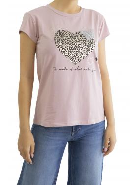 t shirt con cuore leopardato Happy 